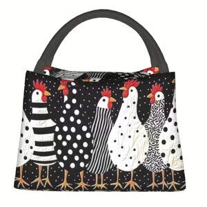 Lunch Bag Chicken & Polka-Dot Design Print Insulated Reusable Cooler Lunch Tote